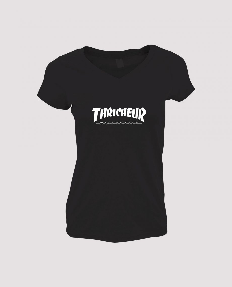 la-ligne-shop-t-shirt-noir-femme-detournement-de-logo-thrasher-magasine-thricheur-malhonnete