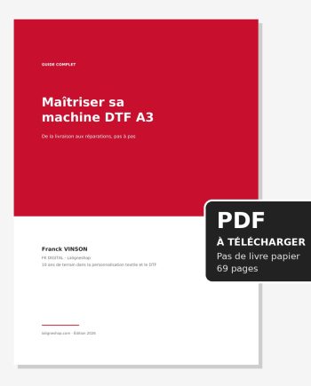 Guide PDF Maîtriser sa machine DTF A3, à télécharger, pas de livre papier, 69 pages